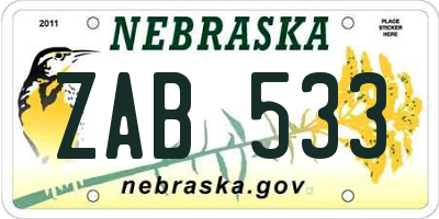 NE license plate ZAB533