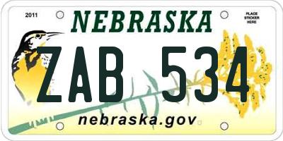 NE license plate ZAB534