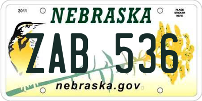 NE license plate ZAB536