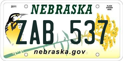 NE license plate ZAB537