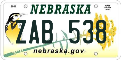 NE license plate ZAB538