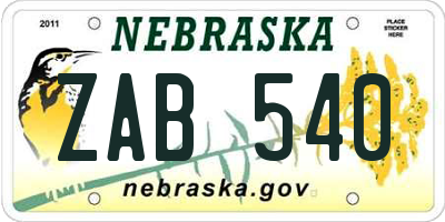 NE license plate ZAB540