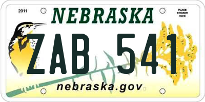 NE license plate ZAB541