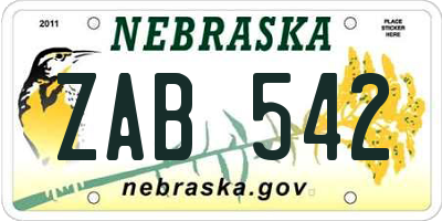 NE license plate ZAB542