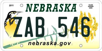 NE license plate ZAB546
