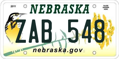 NE license plate ZAB548