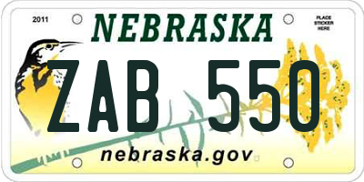 NE license plate ZAB550