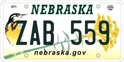 NE license plate ZAB559