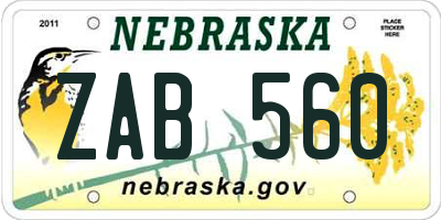 NE license plate ZAB560