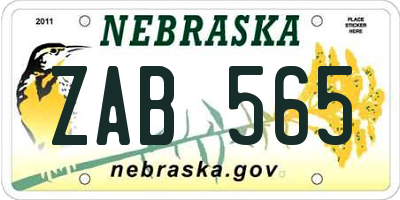 NE license plate ZAB565