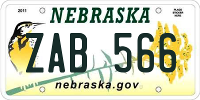 NE license plate ZAB566