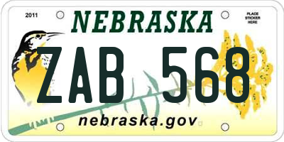 NE license plate ZAB568