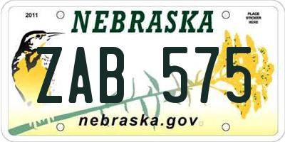 NE license plate ZAB575