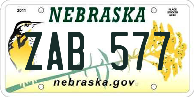 NE license plate ZAB577