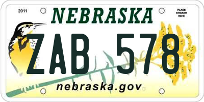 NE license plate ZAB578