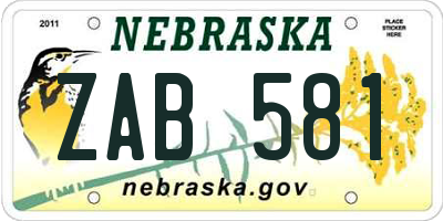 NE license plate ZAB581