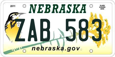 NE license plate ZAB583