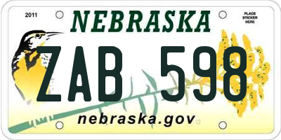 NE license plate ZAB598