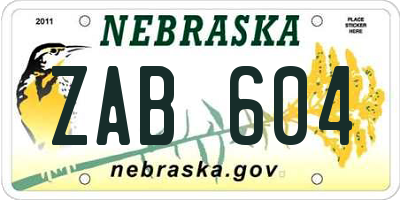 NE license plate ZAB604