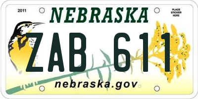 NE license plate ZAB611