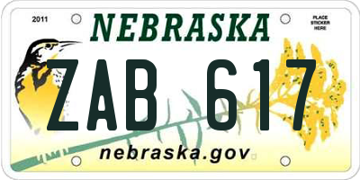 NE license plate ZAB617