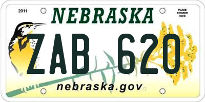 NE license plate ZAB620