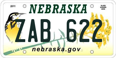 NE license plate ZAB622