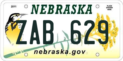 NE license plate ZAB629