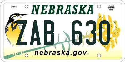 NE license plate ZAB630