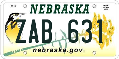 NE license plate ZAB631