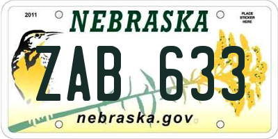 NE license plate ZAB633