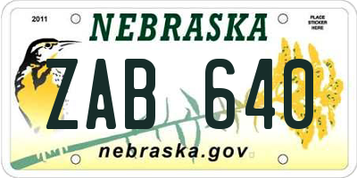 NE license plate ZAB640