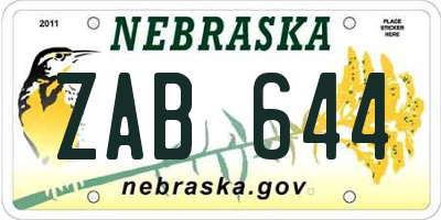 NE license plate ZAB644