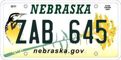NE license plate ZAB645