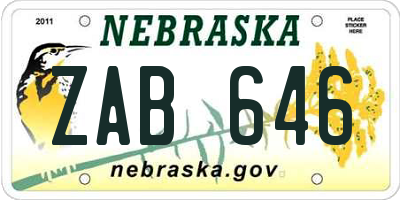 NE license plate ZAB646