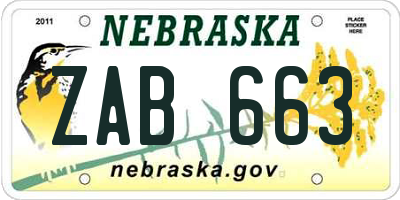 NE license plate ZAB663
