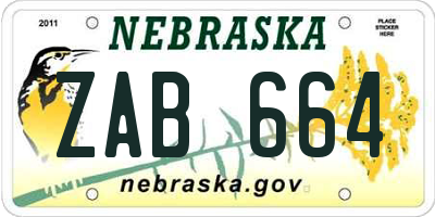 NE license plate ZAB664