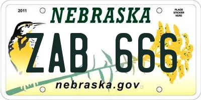NE license plate ZAB666