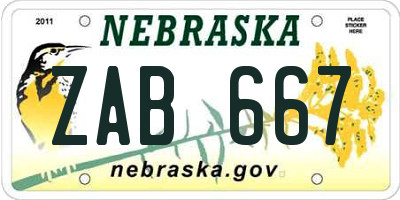 NE license plate ZAB667