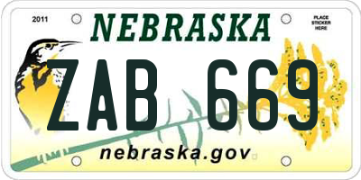 NE license plate ZAB669