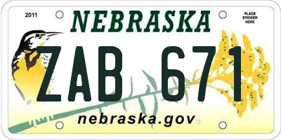 NE license plate ZAB671