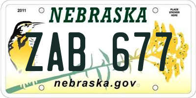 NE license plate ZAB677