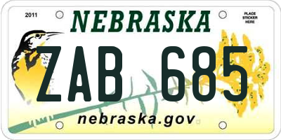 NE license plate ZAB685