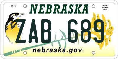 NE license plate ZAB689