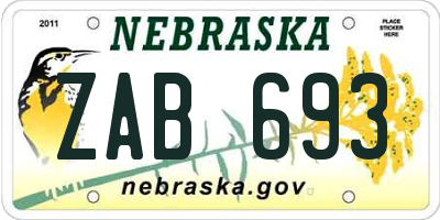 NE license plate ZAB693