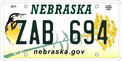 NE license plate ZAB694