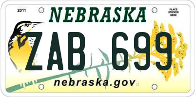 NE license plate ZAB699