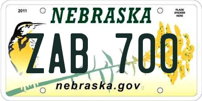 NE license plate ZAB700