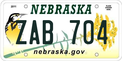 NE license plate ZAB704