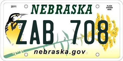 NE license plate ZAB708